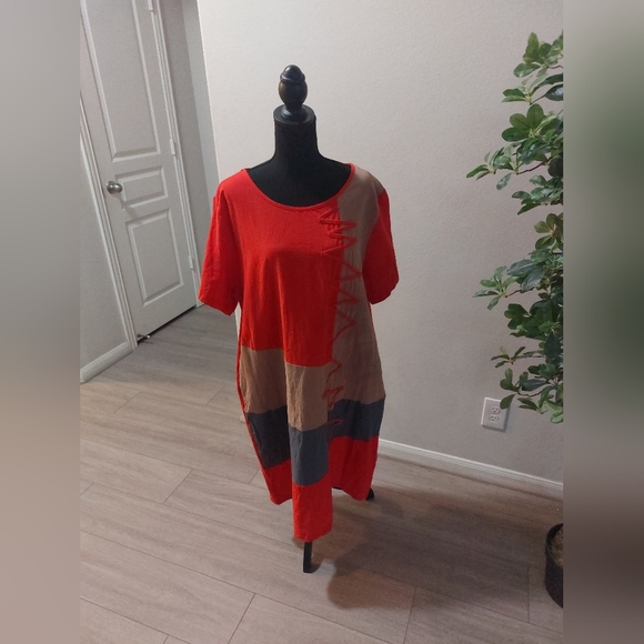 ZANZEA COLLECTION Women's Red Blue and Brown Midi Dress Size 4X - Picture 6 of 13